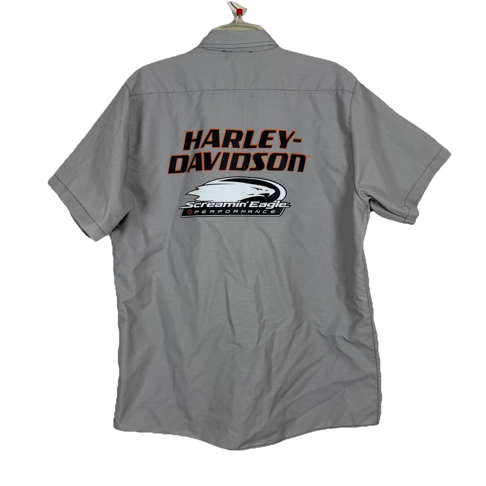 Harley Davidson Men's Screaming Eagle Short Sleeve Button Up Shirt Gray Large